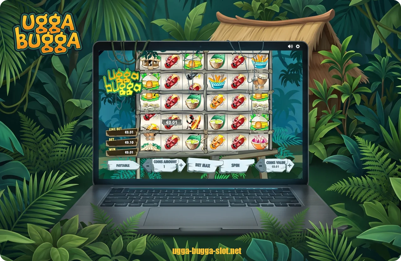 In Ugga Bugga Slot, the tribal jungle style influences all the visuals and sounds, creating a unified mood across the entire grid